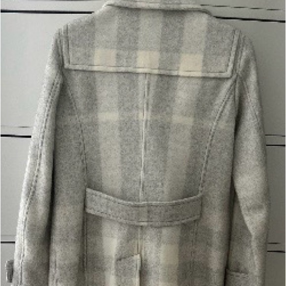 Burberry Light Gray Plaid Double-Breasted Pea Coat - Picture 3 of 4